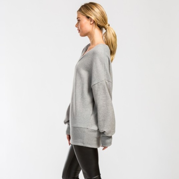 Last One❗️Grey Brushed Knit V-Neck Top - Picture 3 of 9